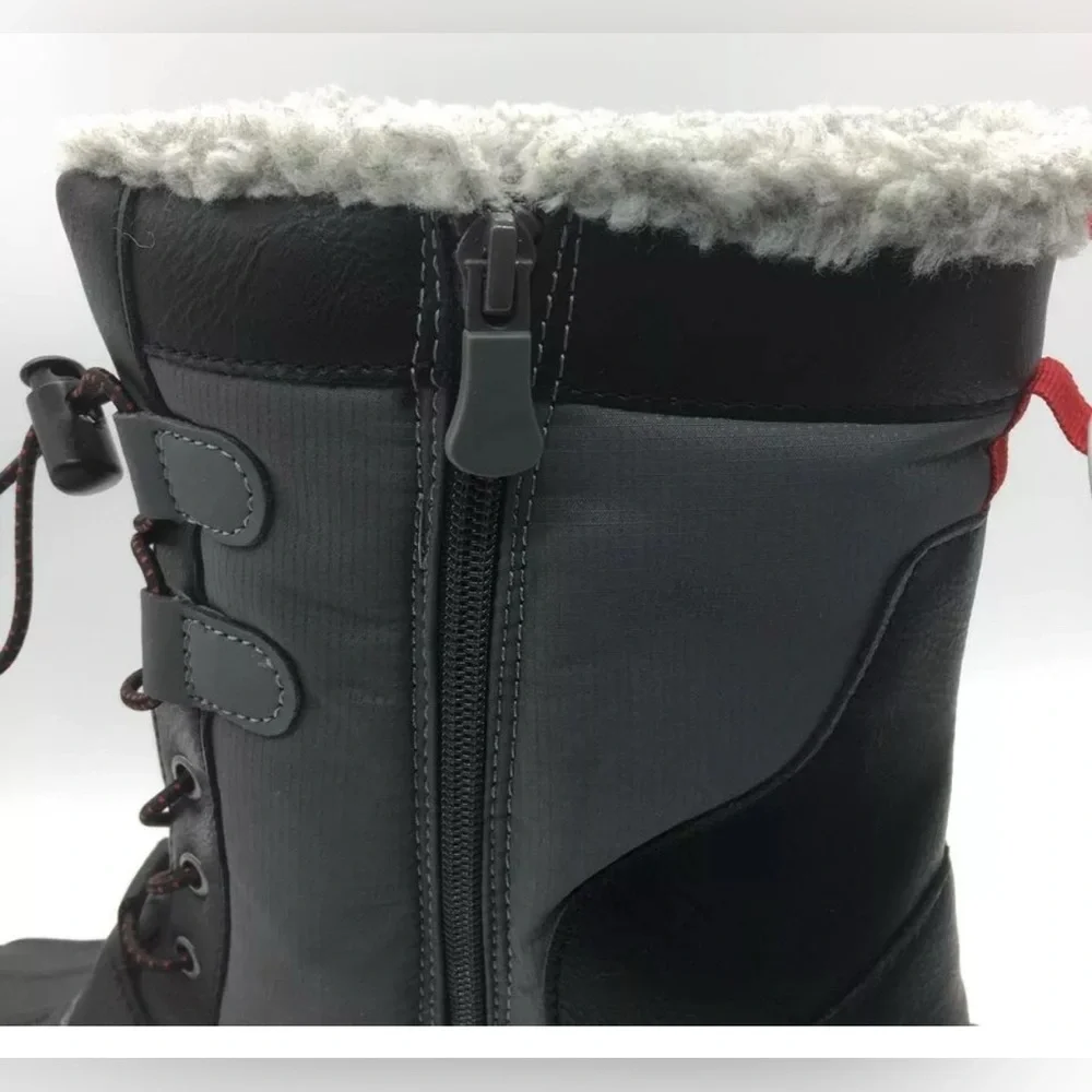 Cat & Jack Kids Black Faux Fur Lined Collar Thermolite Winter Boots Size 4
